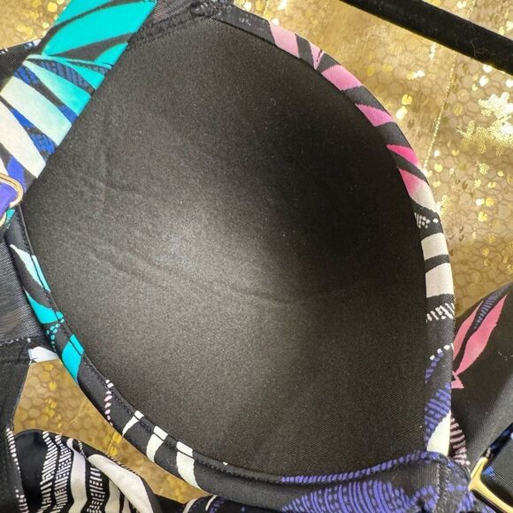 Swimsuits For All Black Pink Blue Tropical Leaf Print One Piece Monokini Size 14 - Picture 5 of 8